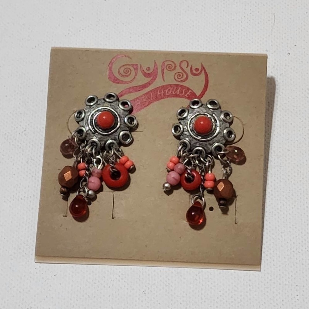 TRESKA Red & Pink beaded dangle chandelier earrings new!!!